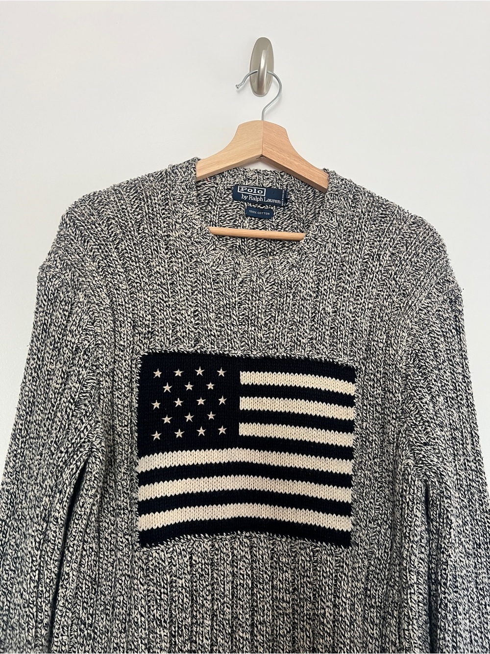 Polo Ralph Lauren American Flag Cable Knit Cotton Sweater Size M - Picture 3 of 7